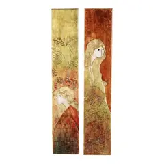 Two Vertical Portrait Panels by Stephen White, Mixed media with gold leaf on panel, sold Sep 2025
