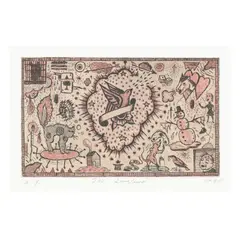 The Songbird by Tony Fitzpatrick, Etching in colors, sold Sep 2025