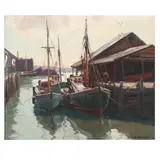Docked Fishing Boats by Emile Albert Gruppe, Oil on canvas, sold Sep 2025