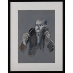 Ces messieurs sérieux, dessin n°25 by Tadeusz Kantor, 1983, Feutre et pastel sur papier, sold Dec 2021