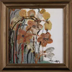 Fleurs by Thanos Tsingos, circa 1963-64, Huile sur panneau de réemploi, sold Dec 2021