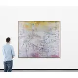 Fat in the Fire by Jan-Henri Booyens, 2016, Technique mixte, huile et paillettes sur toile, sold May 2022