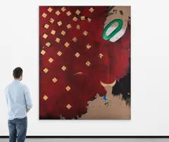 Les deux mains by Joël Kermarrec, 1985-87, Huile, feuilles d'or et paillettes sur toile, sold Mar 2022