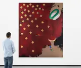 Les deux mains by Joël Kermarrec, 1985-87, Huile, feuilles d'or et paillettes sur toile, sold Mar 2022