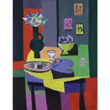 Fleurs, fruits et palette by Marcel Mouly, 2001, Huile sur toile, sold Jun 2022