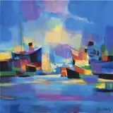 Transats au mouillage by Marcel Mouly, 1998, Huile sur toile, sold Jun 2022
