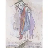 Study for Above the Wall of Electrocution by Dennis Oppenheim, Lavis d'huile, crayons de couleur et crayon sur papier, sold Jun 2022
