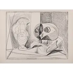 Composition au crâne - 1946 by Pablo Picasso, Lithographie sur papier vélin de Vidalon filigrané du motif de femme assise et de Vidalon, sold Jun 2022