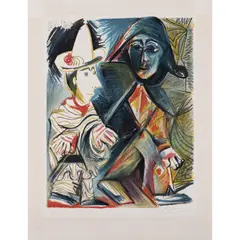 Pierrot et Arlequin - 1970 by Pablo Picasso, Lithographie sur papier vélin d'Arches filigrané, sold Jun 2022