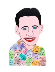Howard Finster by Howard" Self Portrait - 1993 by Howard Finster, paint and mixed media on wood, sold Oct 2025