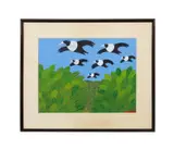 Magpies or Pied Crows by Zephirin Kouassi, gouache on paper, sold Oct 2025