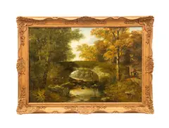 Untitled - Rocky Bridge in a Fall Landscape by William Mellor, oil on canvas, sold Nov 2025
