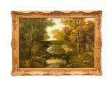 Untitled - Rocky Bridge in a Fall Landscape by William Mellor, oil on canvas, sold Nov 2025