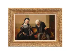 Untitled - Older Sleeping Couple on Pew - late 19th / early 20th century by Harry Roseland, oil on canvas, sold Nov 2025