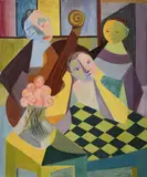 painting "Romanian Cafe by Gertrude Shibley, oil on canvas, sold Oct 2023