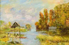 Impressionist landscape painting by John Clymer, oil on canvas, sold Oct 2023