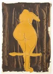 painting of a nude by Herbert Kallem, mixed media on paper, sold Oct 2023