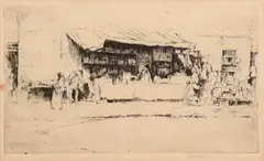 Untitled by Earl Horter, etching market scene, sold Oct 2023