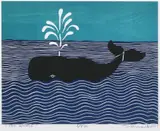 VT artist by Stephen Huneck, woodblock "The Whale", sold Nov 2023