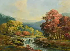 large landscape painting by Rudolph Eicher, oil on canvas, sold Nov 2023