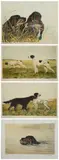 (4) etchings hunting dogs by Leon Danchin, etching on paper, sold Nov 2023