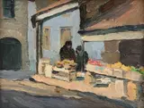 Fruit and Flower Vendors, Bonsecours Market, Montreal by Paul Archibald Octave Caron, oil on board, sold Feb 2026