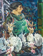 Kensington Market (Chickens), 1978 by Aba Bayefsky, 1978, watercolour, sold Feb 2026