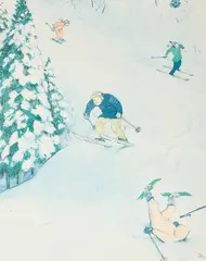 Skiing by William Kurelek, photolithograph, sold Feb 2026