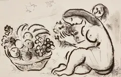 Nu à la corbeille de fruits (Mourlot 91) by Marc Chagall, black and white lithograph, sold Mar 2026