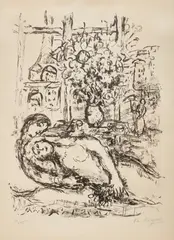 Amoureux à la Fenêtre (Mourlot 413) by Marc Chagall, black and white lithograph, sold Mar 2026