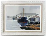 Calm Dock by Robert Oliver, acrylic on canvas, sold Apr 2024