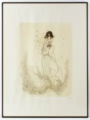 Charlie Chaplin Holding Flowers by Al Hirschfeld, 1975, etching, sold Apr 2024