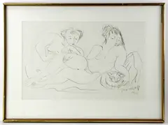 Nudes" with cat by Jose de Creeft, ink drawing, sold Apr 2024
