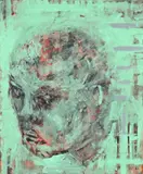 Abstract Portrait in Green by Erna Bodenstein, acrylic on canvas, sold Dec 2022