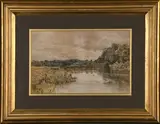 A River Landscape by Thomas Henry Hunn, watercolour on paper, sold Mar 2023