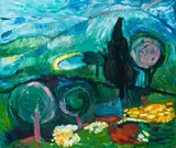 Untitled by Bella Sciaky, circa 2000, oil painting on panel, sold Nov 2023