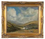 Study of a horse's head in a moorland landscape - Oil by June Spence, Oil on board -, sold Aug 2026