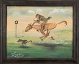 Dog beats jockey and horse to the finishing post - Watercolour by Tim B Whitby, Watercolour -, offered Aug 2026