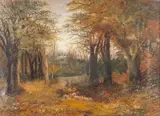 Figure driving sheep through a woodland path - Oil by J Wallace, Oil on canvas -, offered Jul 2026