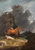Study of horses and a cow in a stormy landscape by George Arnald, 1805, Oil on canvas -, offered Jul 2026