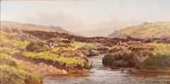 Fisherman by a clapper bridge by William Sidney Morrish, 1888, Oil on canvas laid on board -, sold Jul 2026