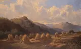 Mountainous harvest scene - Oil by J. Barrett, 1878, Oil on canvas -, sold Jul 2026
