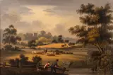 A meadow landscape with a fisherman and young boy by W. Rathbone, Oil on canvas - Indistinctly signed and dated lower right -, sold Jul 2026