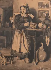 Study of a girl in an interior by Walter Langley, 1882, watercolor, offered Jul 2026