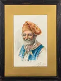 Study of a man with pipe and fur trimmed by Napoleone Girotto, Watercolour on paper -, offered Jul 2026