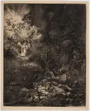 The Angel appearing to the Shepherds by Rembrandt Harmensz van Rijn, Etching, engraving and drypoint, sold Jul 2024