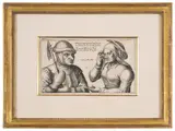 A soldier bids farewell to his wife [Bauernpaar] by Julius Goltzius, c. 1578, Engraving, circa, offered Jul 2024