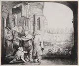 Peter and John healing the Cripple at the Gate of the … by Rembrandt Harmensz van Rijn, Etching with engraving and drypoint, sold Jul 2024