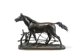 An animalier bronze stallion cheval a la barriere- djinn by Pierre-Jules Mêne, Bronze, Paris, sold Jun 2024