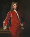 Portrait of a man in a red jacket by Jonathan Richardson, Oil on canvas laid on board, sold Jun 2024